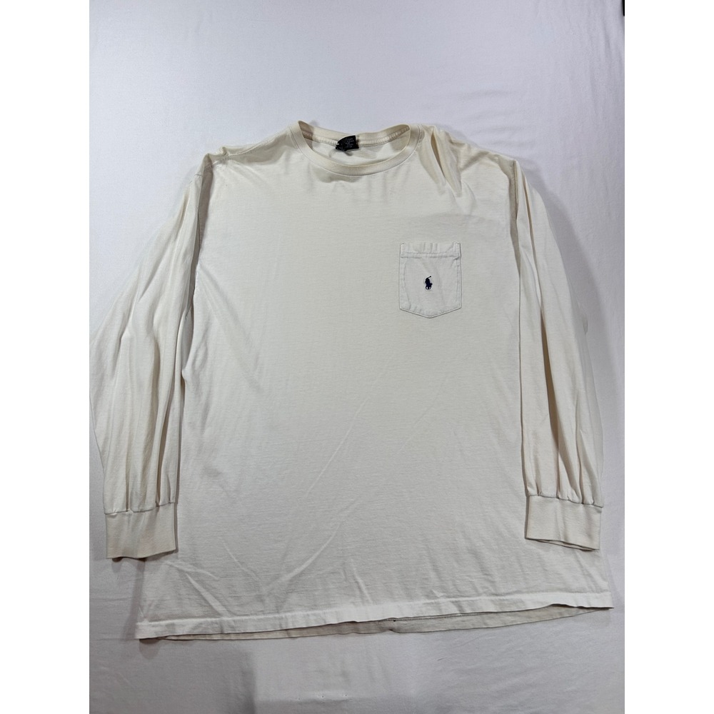 Polo Ralph Lauren Long Sleeve Pocket T-Shirt Cream XL Made in USA Vintage